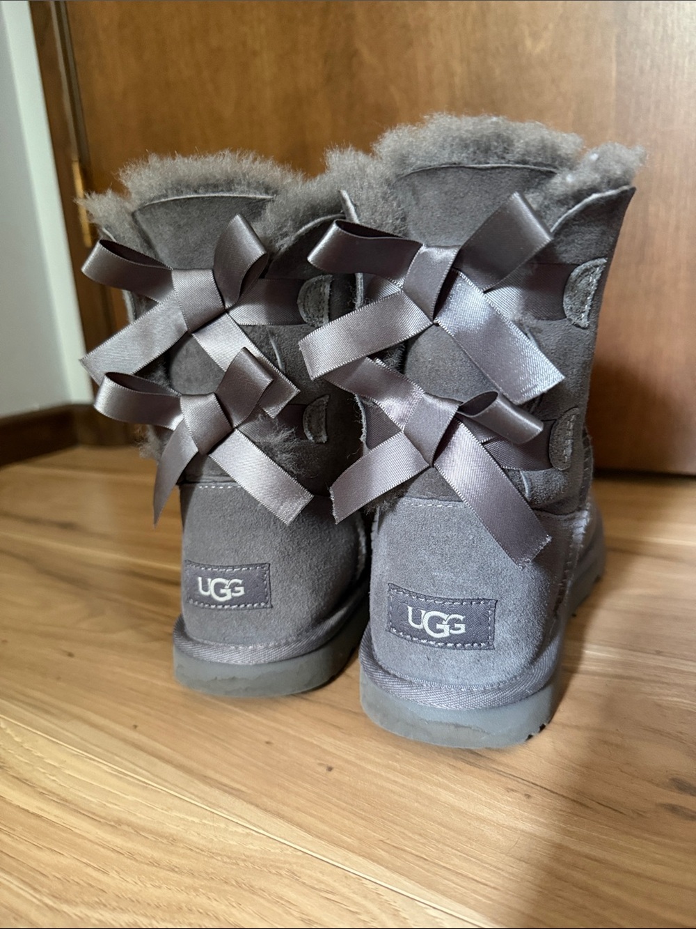 UGG Gray Suede Bailey Bow Boots